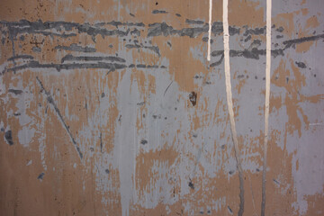 Wall Mural - silver drips and runs on a detail of a scratched steel door with peeling white paint