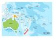Colorful vector map of Oceania. Cartoon style