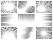 Comic line effect. Radial and horizontal speed motion texture for manga and anime. Explosion, flash and fast action lines vector graphic set