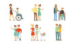 © topvectors - Volunteers Helping and Supporting Disabled People Characters Vector Illustration Set