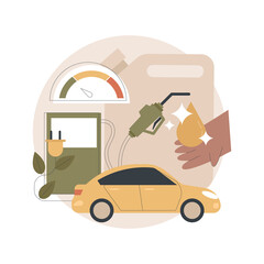 Fuel economy abstract concept vector illustration. Gas mileage, fuel saving, efficient green eco friendly engine, petrol station, hand refill, gage indicator, hybrid electric car abstract metaphor.