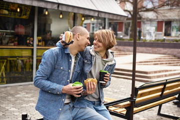 young couple walking around the city