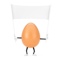 Aufkleber -  Brown Chicken Egg Person Character Mascot and Empty White Blank Banner with Free Space for Your Design. 3d Rendering