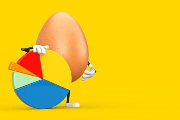 Aufkleber -  Brown Chicken Egg Person Character Mascot with Info Graphics Business Pie Chart. 3d Rendering