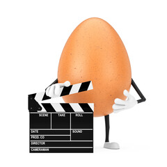 Aufkleber - Brown Chicken Egg Person Character Mascot with Movie Clapper Board. 3d Rendering