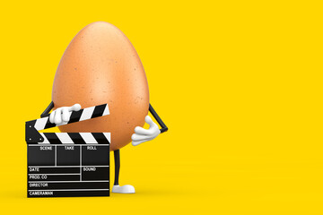 Aufkleber - Brown Chicken Egg Person Character Mascot with Movie Clapper Board. 3d Rendering