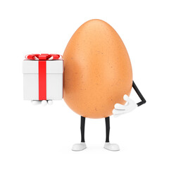 Aufkleber -  Brown Chicken Egg Person Character Mascot with Gift Box and Red Ribbon. 3d Rendering