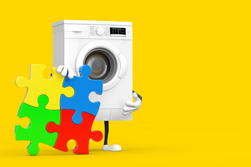 Aufkleber - Modern White Washing Machine with Four Pieces of Colorful Jigsaw Puzzle. 3d Rendering