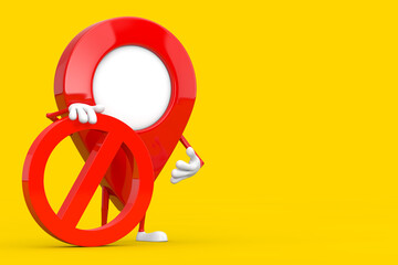 Aufkleber - Map Pointer Pin Person Character Mascot with Red Prohibition or Forbidden Sign. 3d Rendering
