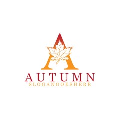 Wall Mural - Letter A with Autumn Maple leaves Logo Vector Template Creative Design