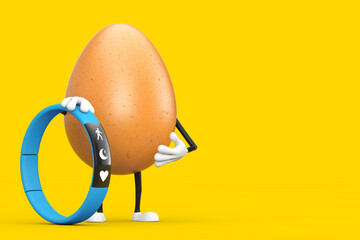 Aufkleber -  Brown Chicken Egg Person Character Mascot with Blue Fitness Tracker. 3d Rendering