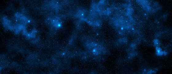 abstract cosmic blue and black background with stars and nebulae