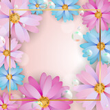 Fototapeta Maki - Square pattern with flowers, frame and place for text. Vector Illustration