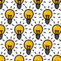 Wall Mural - light bulb seamless doodle pattern, vector color illustration