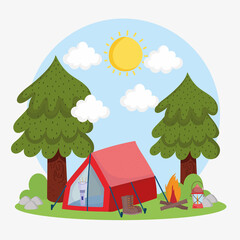 Sticker - camping trees tent