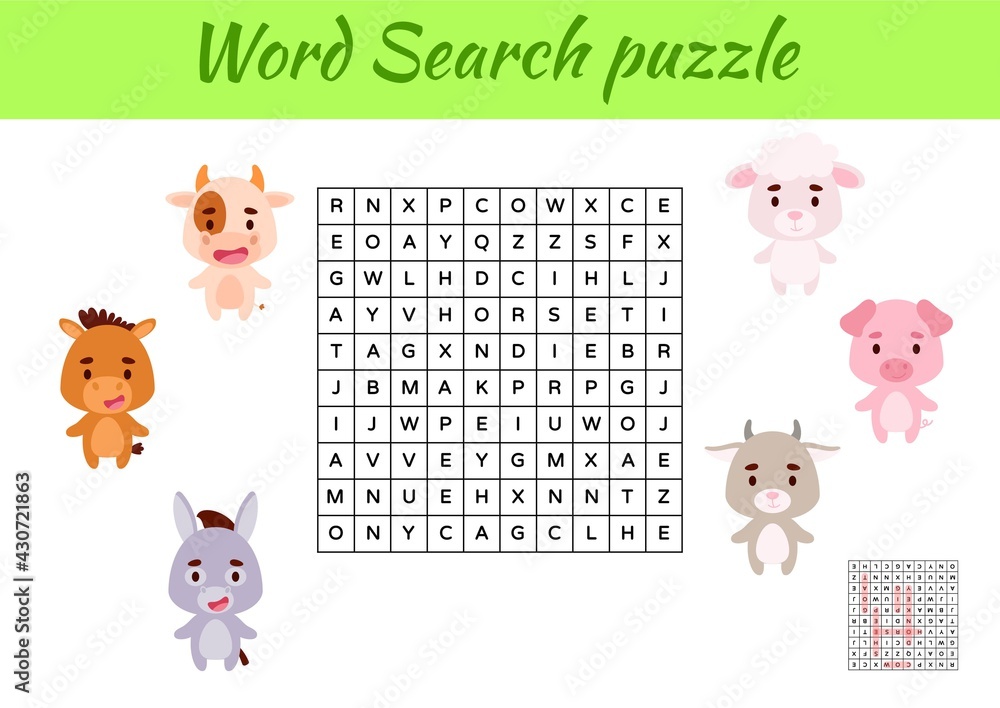 Game template word search puzzle of animals for children with pictures ...
