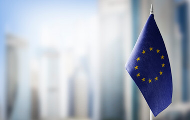small national flags of the european union on a light blurry background