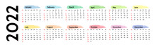 Horizontal Calendar For 2022 On A White Background