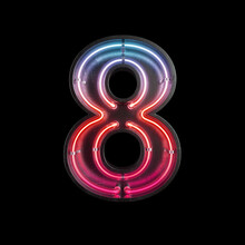 Number 8, Alphabet Made From Neon Light With Clipping Path