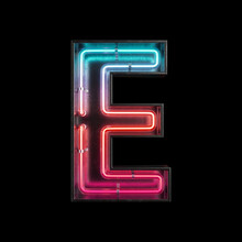 Neon Light Alphabet E With Clipping Path.