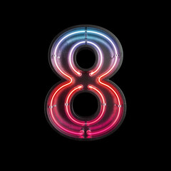 Number 8, Alphabet made from Neon Light with clipping path