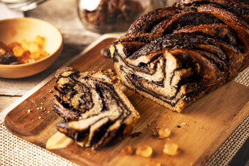 Wall Mural - Chocolate babka or brioche bread.