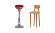 Stool as Backless Chair and Seat Furniture with One and Four Legs Vector Set