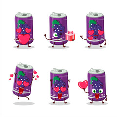 Poster - Grapes soda can cartoon character with love cute emoticon