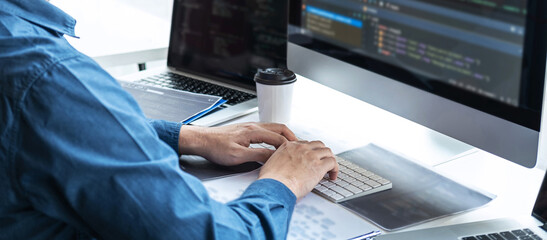 Wall Mural - professional development programmer working in programming website a software and coding technology,