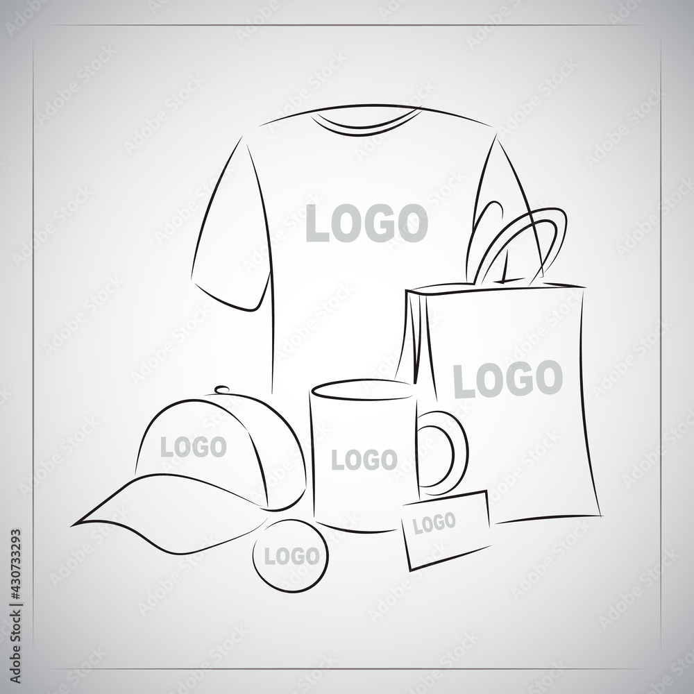 Souvenirs templates set. Promotional branding gifts empty elements ...