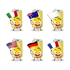 Sticker - Lemon soda can cartoon character bring the flags of various countries