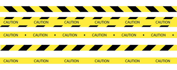 Vector set of seamless tapes. For restriction and dangerous zones. Yellow and black.