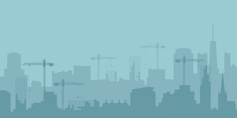 Abstract Industrial Skyline. Panoramic Industrial Construction landscape silhouette. Vector illustratuion