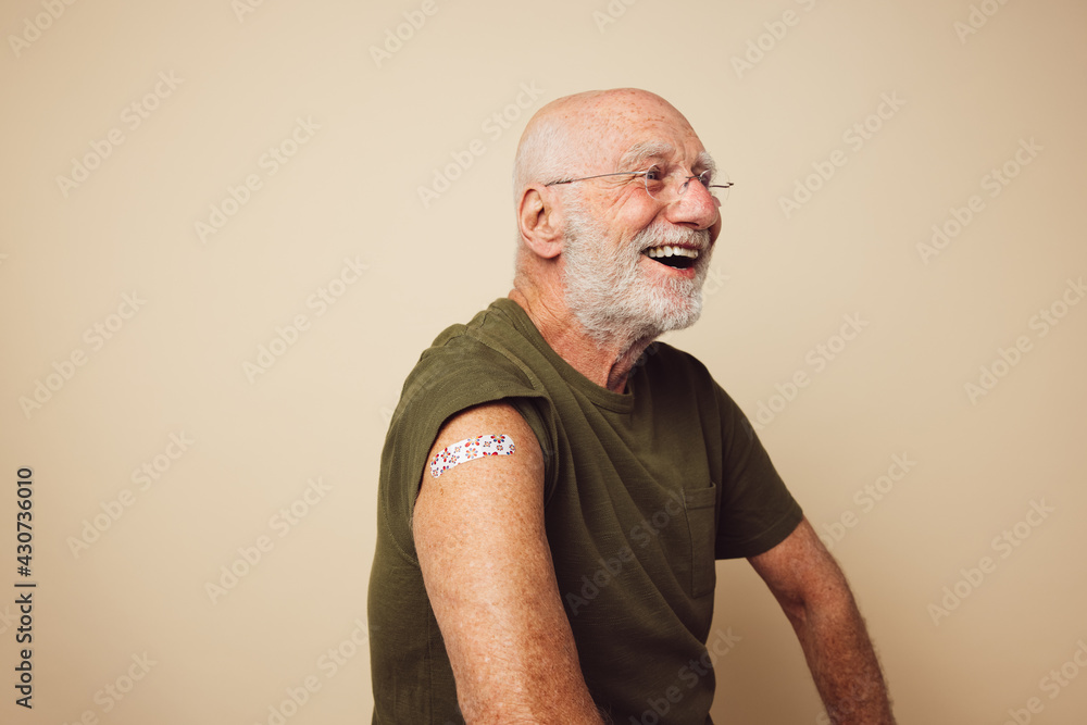 Senior man got vaccinated - obrazy, fototapety, plakaty 