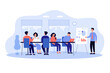 © Bro Vector - Speaker making boring presentation in office. Male manager character giving lecture with whiteboard to tiresome audience. Cartoon vector illustration. Meeting, training, team concept