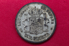Moneta Stara Alfonso XII Fałszywa Posrebrzana 1876