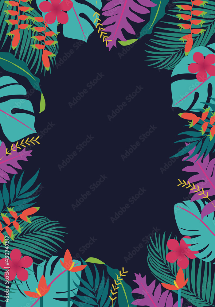 数種類の南国の植物のトロピカルな夏のベクターイラストフレーム背景 Wall Mural Honyojima