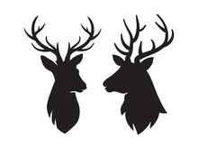 Deer Head Isolated Icons, Deer Head Silhouette. Vector Illustration