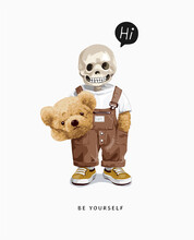 Be Yourself Slogan With Skeleton In Bear Mascot Costume Vector Illustration