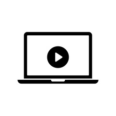 Wall Mural - laptop screen with play icon in flat style. play sign. video player template. vector illustration.