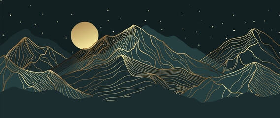 Wall Mural - mountain line art background, luxury gold wallpaper design for cover, invitation background, packagi