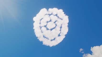 Wall Mural - 3d rendering of white clouds in shape of symbol of shield on blue sky with sun