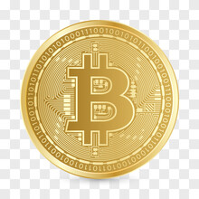 Realistic Golden Coin With Bitcoin Sign In Checkerboard Background. Cryptocurrency Mining.