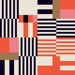 Leinwandbilder - Modern vector abstract  geometric seamless pattern, background with stripes, rectangles and squares  in retro scandinavian style. Pastel colored simple shapes graphic pattern. Abstract mosaic artwork.