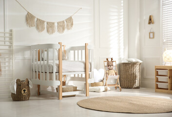 Poster - baby room interior with stylish furniture and toys
