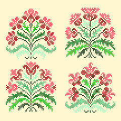 Canvas Print - set of embroidery floral elements