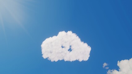 3d rendering of white clouds in shape of symbol of cloud transfer data on blue sky with sun