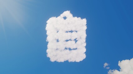 Canvas Print - 3d rendering of white clouds in shape of symbol of clipboard list on blue sky with sun