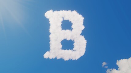 3d rendering of white clouds in shape of symbol of bold on blue sky with sun