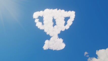 3d rendering of white clouds in shape of symbol of cup award on blue sky with sun